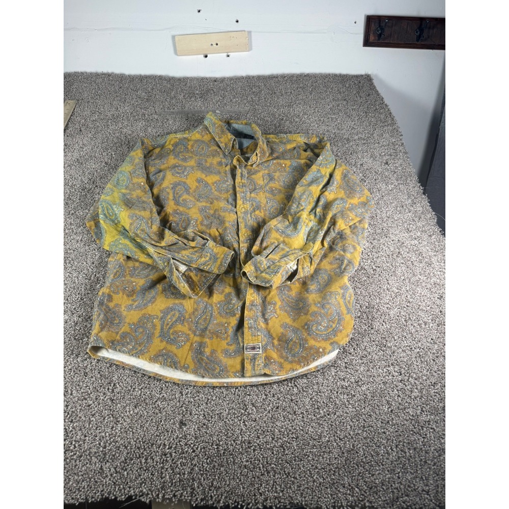 County Seat Vintage Corduroy Paisley Shirt Mens XL Mustard Yellow Long Sleeve